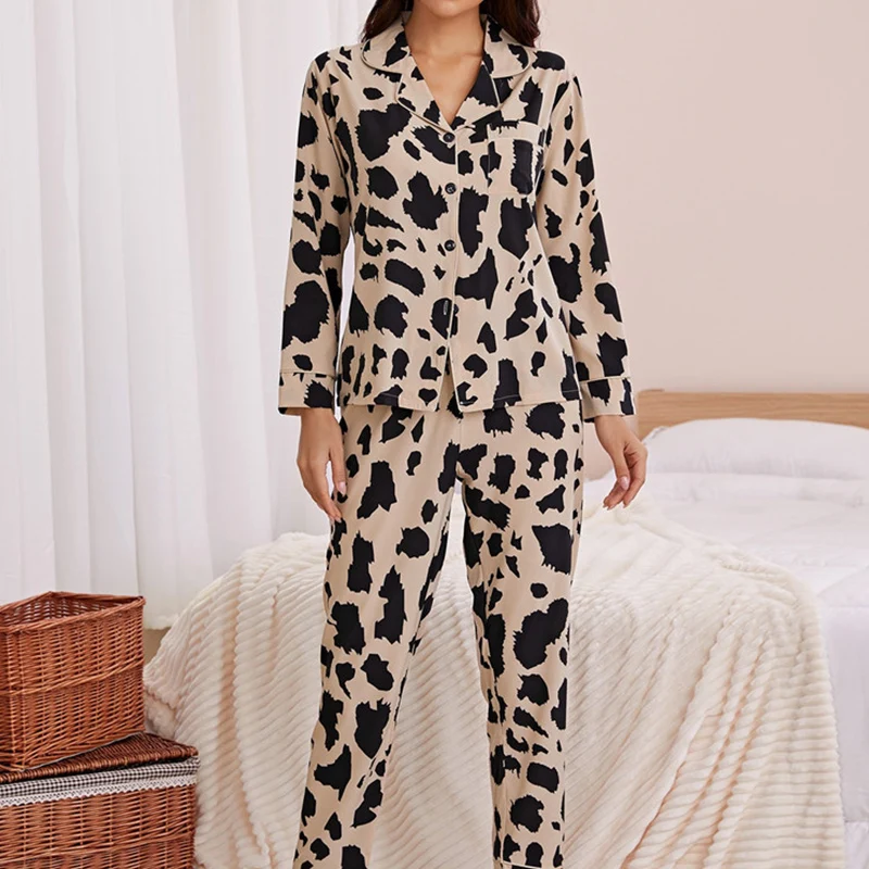 New Milk Print Pajamas Women Long Sleeves Suit Sweet 2022 Summer Fashion Women's Home Service Two-piece Suit Pajamas Woman