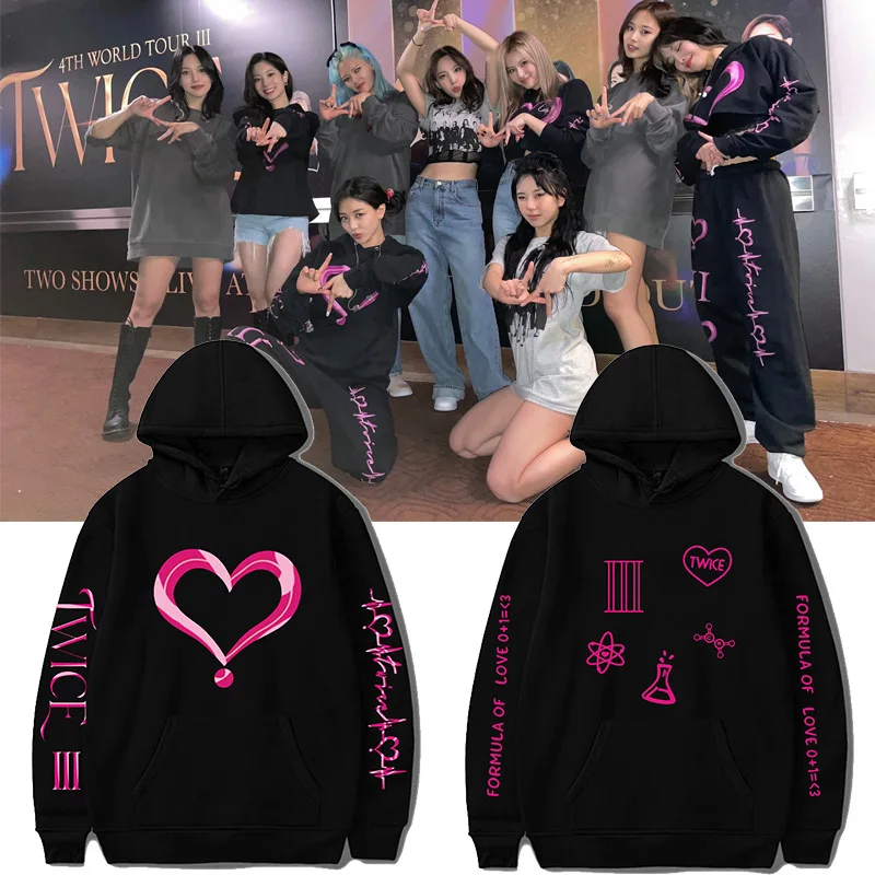 

KPOP TWICE Hoodie 4TH WORLD TOUR Ⅲ Concert Cotton Loose Sweatshirt Unisex SANA MINA Momo Fans Support Clothes Couple Sweater 24