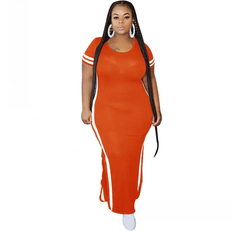 

Длинное прямое женское платье с круглым вырезом, коротким рукавом, длиной до щиколотки, Модное Новое Повседневное платье макси в полоску