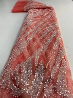 african lace fabric orange embroidery french tulle mesh lace luxury sequin beaded nigeria lace fabric for wedding dress