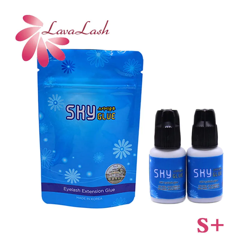

2 bottles Korea Sky Glue S+ Adhesive for Eyelash Extensions 5ml Extra Strong 1-2s Fast Dry Lashes Tools Retention 6-7 Weeks