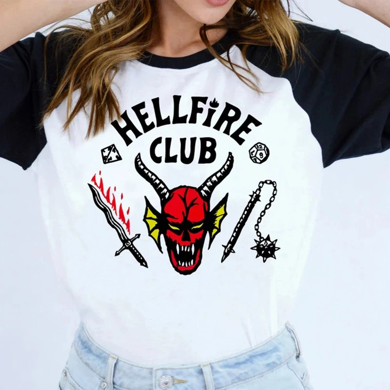 

Crop Top Women Summer Hellfire Club T-shirt Stranger Things Season 4 Fashion Streetwear Harajuku Cropped T-shirts Kawaii Pattern