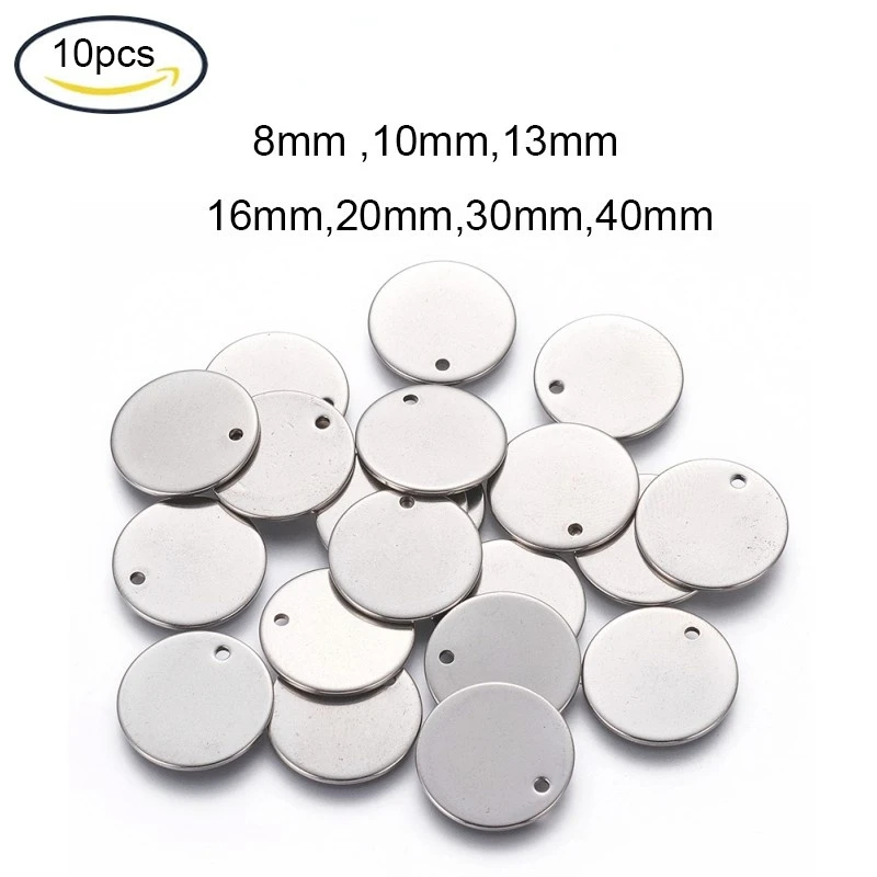 

10PCS 10x0.6x1mm Stamping Blank Tag Charms 304 Stainless Steel Flat Round Pendants