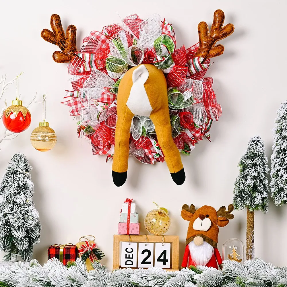 

Christmas Wreath Kawaii Moose Garland Atmosphere Hanging Scene Hanging Front Door Wall Decoration Supplies Props