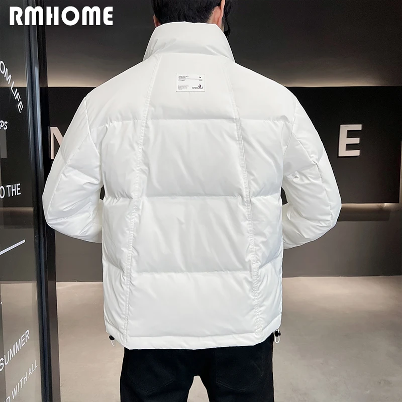 Down Jacket Mens Parkas Stand Collar White Duck Down Coat Korean Fashion Young Male Simple Solid Color Man Down-filled Clothing
