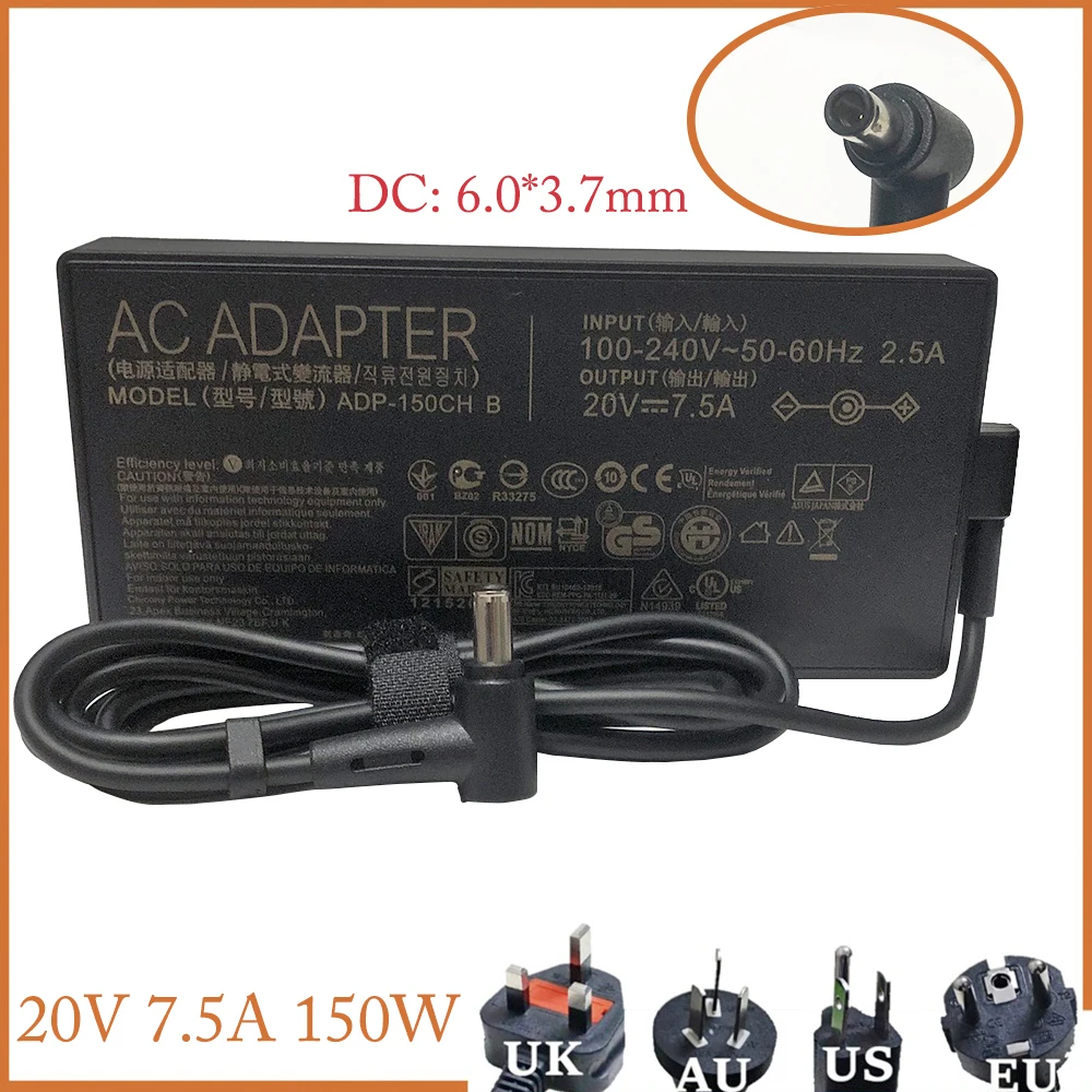 

ADP-150CH B Laptop Charger 20V 7.5A 150W 6.0x3.7mm AC Adapter For Asus Rog G531GT G731GT FX505 FX505GT FX705GT FX705DT FX705DU