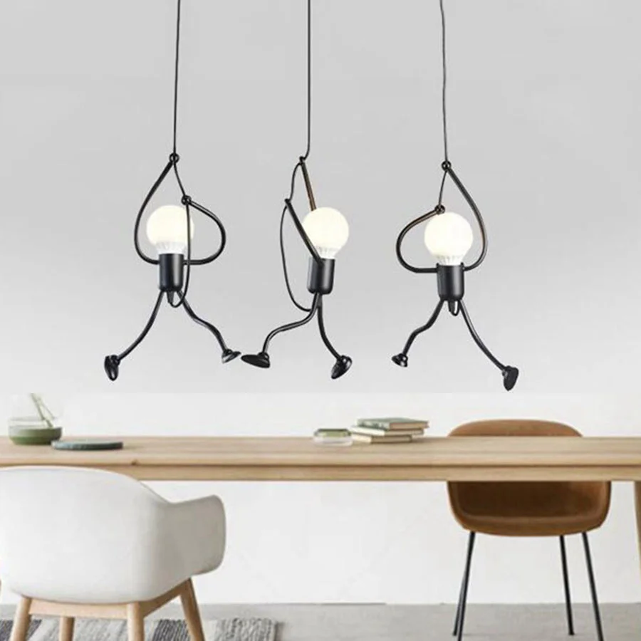 

Art Decor Cartoon Man Pendant Lamp Restaurant Coffee Clothing Shop Iron Pendant Light Chandelier Cartoon Man Ceiling Light