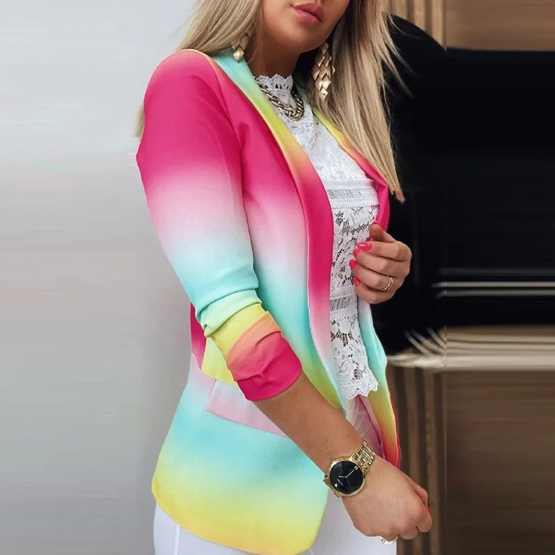 

Повседневные блейзеры с градиентом Tie-dye, простые свободные весенне-осенние пальто для офиса, Женская деловая одежда, шикарные блейзеры, нов...