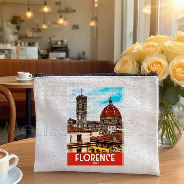 Фото Florence Santorini London Budapest Холщовая косметичка для макияжа Туалетная сумка Пенал на молнии Кошелек для монет Хлопковая сумка №2