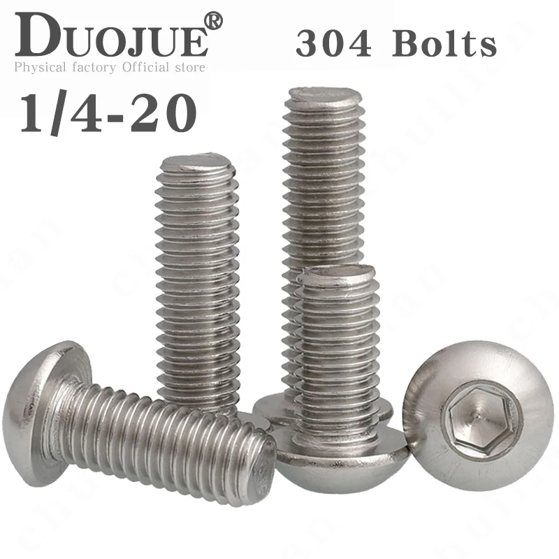 

10pcs UNC 10#-24 1/4-20 US Coarse Thread 304 A2-70 stainless steel Allen Hex Hexagon Socket Button Head Round Screw Bolt ISO7380