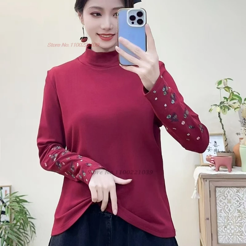 2024 китайская традиционная рубашка на флисовой подкладке национальная цветочная