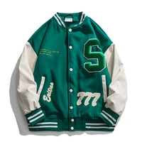 green varsity jacket men oversize s letter embroidery vintage women baseball jacket leather sleeves baggy coats uniform autumn