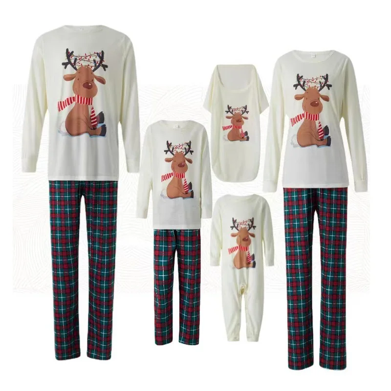 

2022 Christmas Deer Family Matching Pajamas Set Plaid Daddy Mommy and Me Xmas Pj's Clothes Couples Kids Baby Dog Pyjamas Outfits