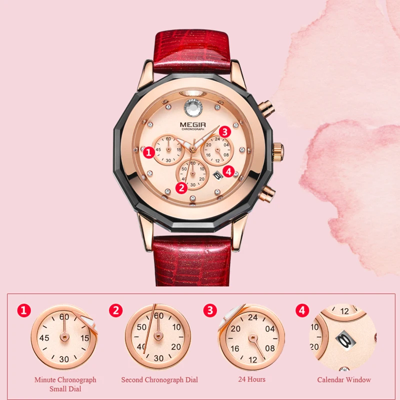 Часы MEGIR женские кварцевые под розовое золото Элегантные Роскошные