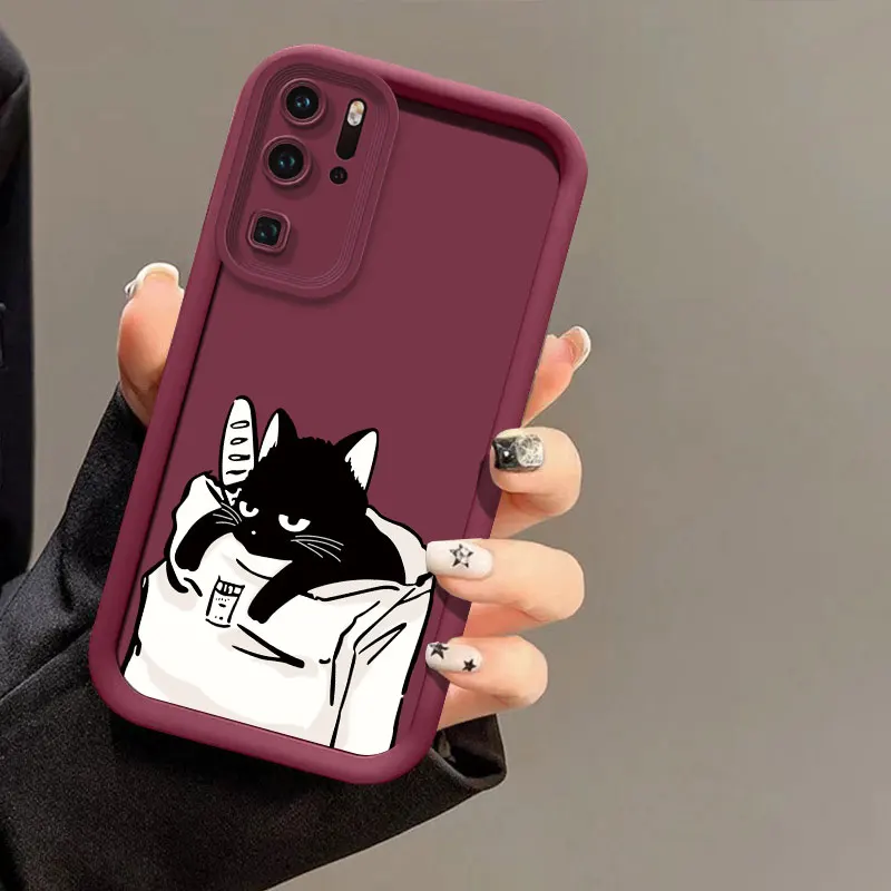 Простой чехол для телефона с рисунком кошки Huawei Nova Y70 10 9 7 5I 4 3 Защита объектива
