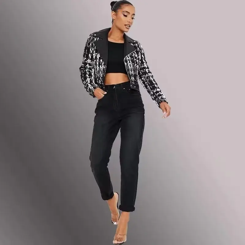 MOLAN Black Leather Jacket Woman Fashion Za Lapel Singal Breasted Chic Pockets High Street Overcoat Female PU Top