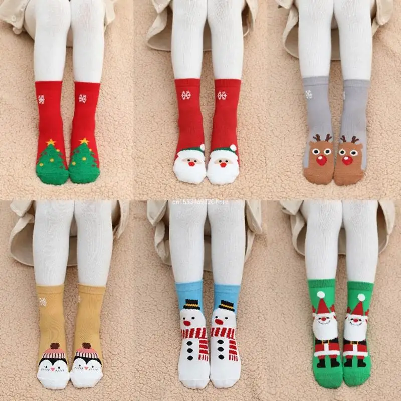 

6 Pairs Christmas Children Stockings Middle Tube Kids Boys Girls Xmas Winter Cotton Warm Socks