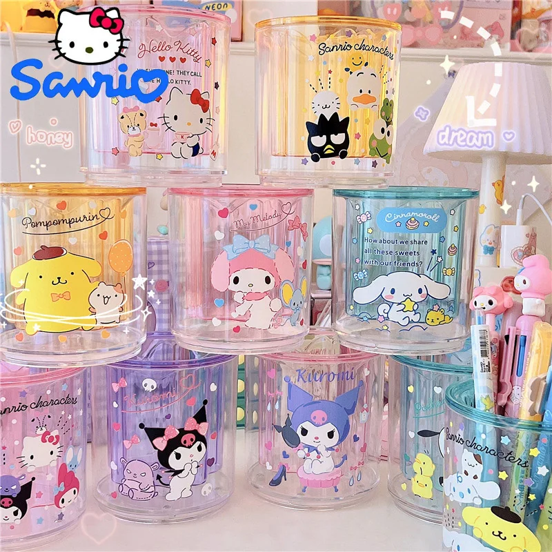 

Sanrio Cinnamoroll Pencil Holder Transparent Rotatable Desktop Stationery Pencil Holder Hello Kitty Makeup Brush Organizer