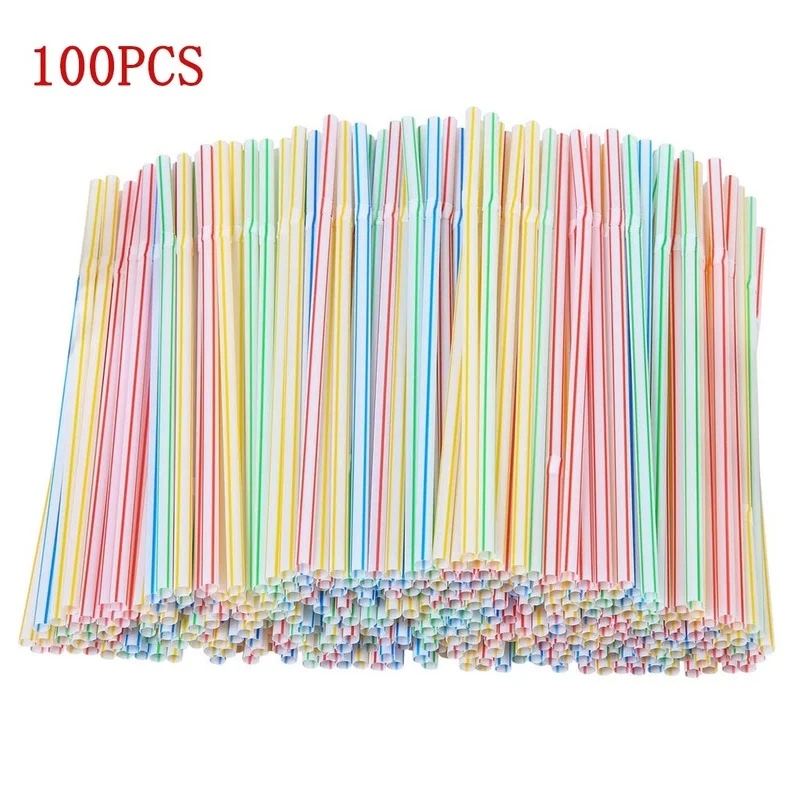 

100pcs/pack Plastic Juice Drink Milk Tea Straws Multi-Colored Striped Bendable Disposable Straws Party Multi Color Rainbow Straw