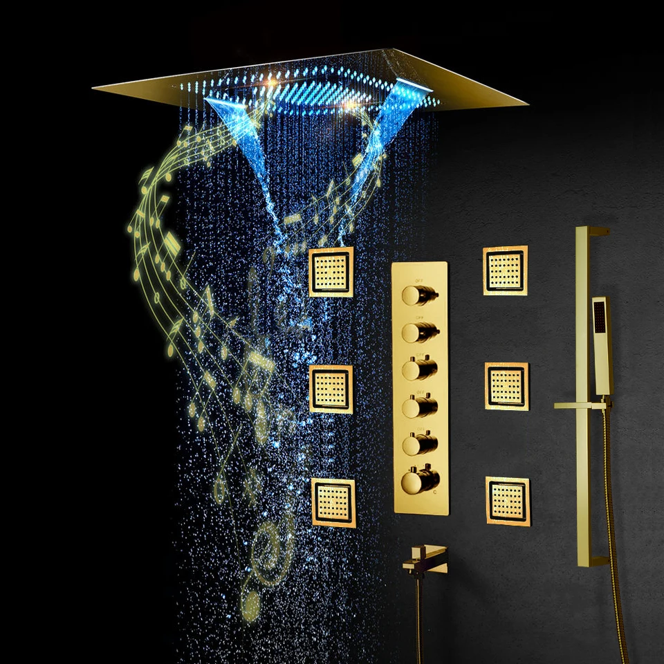 Роскошная большая полированная Золотая Душевая система