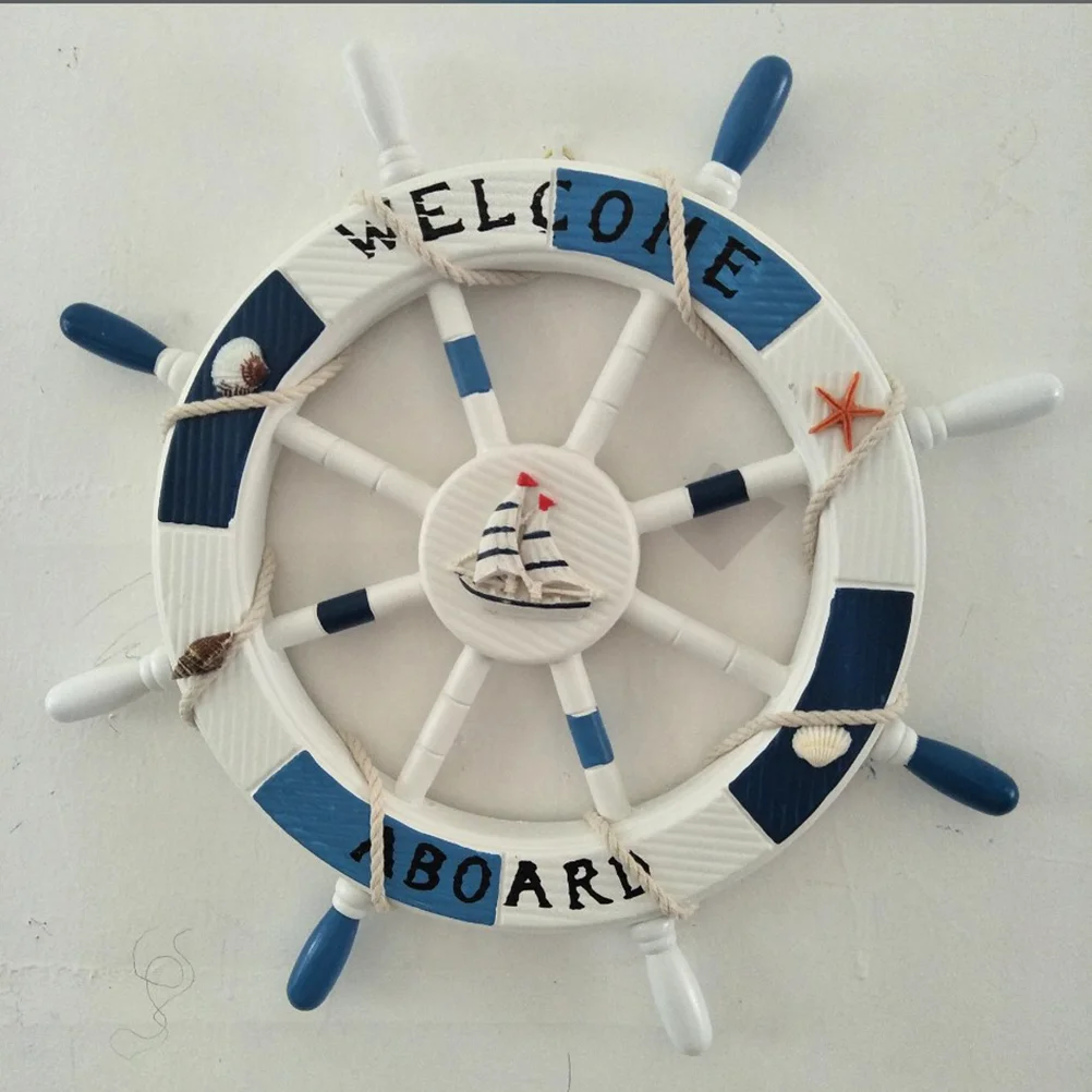

Decor Nautical Wall Wheel Beach Mediterranean Wooden Ornament Ship Decoration Hanging Boat Rudder Home Theme Seaside House