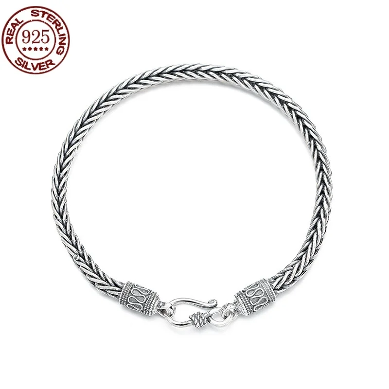 Ethnic style Keel Bracelet Genuine S925 sterling silver retro simple bracelet for men riding motorcycle charm jewelry gift