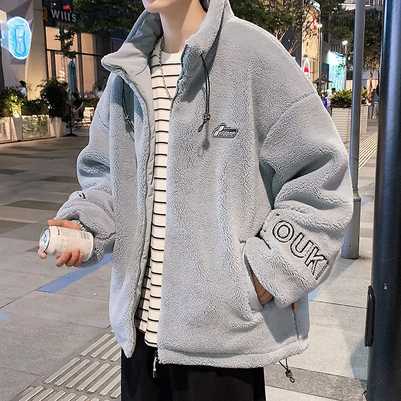 Trendy Lamb Wool Cotton-Padded Jacket Coat Men's Winter Thickened Velvet Padded Cotton-Padded Jacket 2023 New Casual Spring and