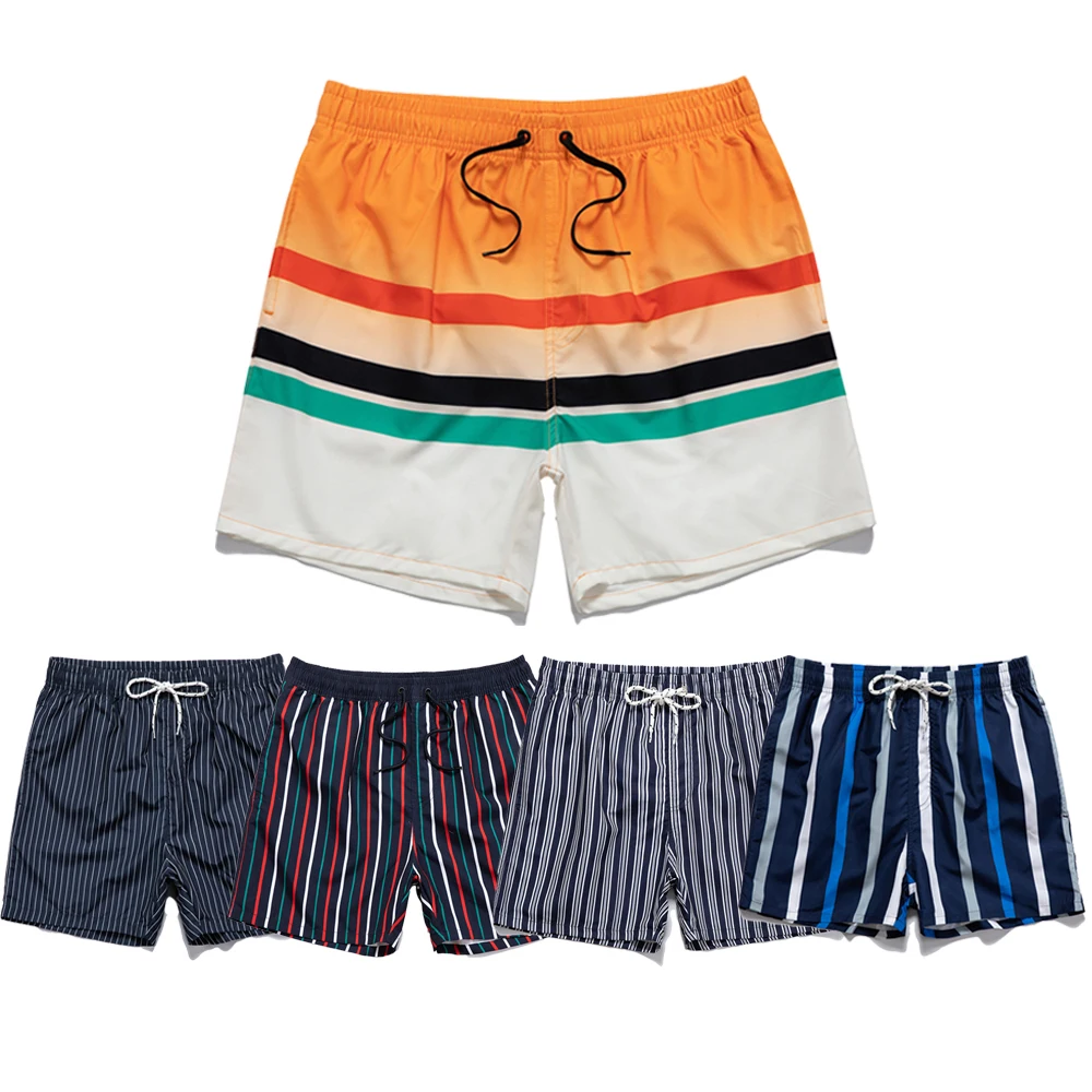 Summer Leisure Vacation Play Beach Hawaiian Beach Show Figure Sunbathing Drawstring Design Men's Beach Striped Shorts