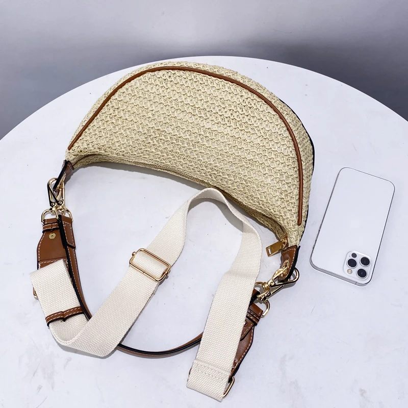 Пляжные соломенные сумки в богемном стиле с полумесяцем для женщин роскошная