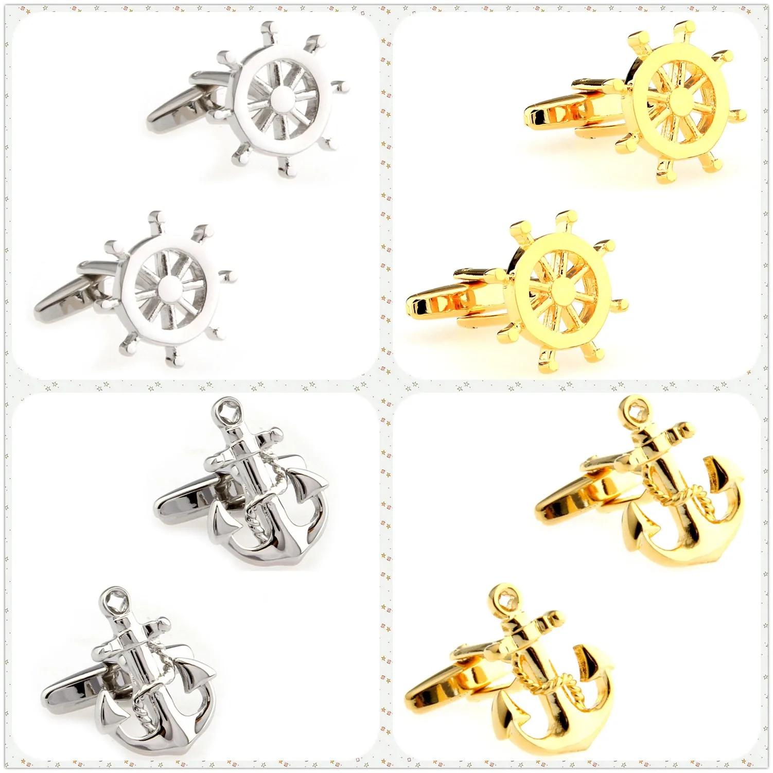 4 дизайна TZG Модные запонки Мужские Якорное колесо (2 пары/лот)