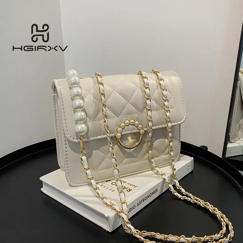 

Chain Diamond Check Bag Women's 2022 New Fashion Shoulder Crossbody Small Square Bag Western Style Pearl Chain Women's Bag