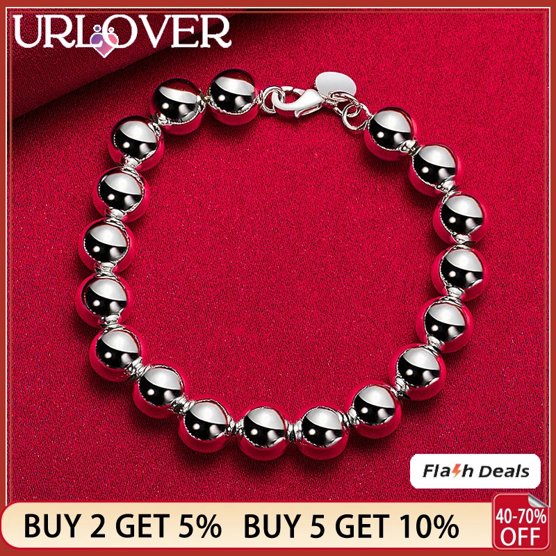 

925 Stamp Silver Color 20cm 10mm Beads Chain For Women Bracelet Fashion Jewelry Birthday Party Banquet Wedding Accessory Gift