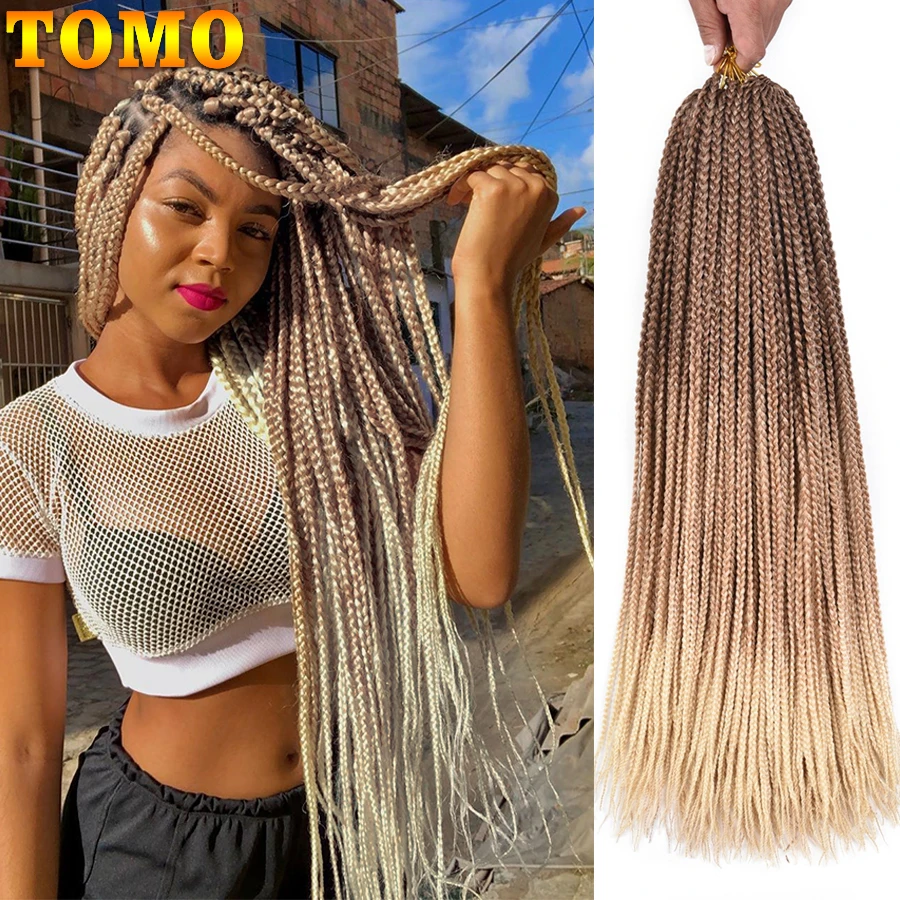 

TOMO Ombre Box Braids Crochet Hair Synthetic Pre-Looped Box Braiding Hair Extensions 24 Inch Rainbow Medium Box Braid 22Strands