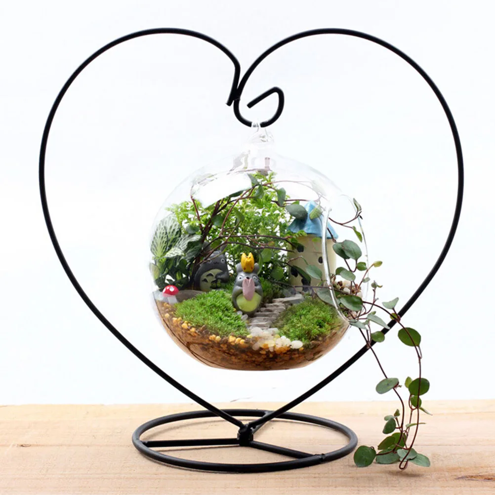 

1pc Retro Heart Shape Iron Stand Handmade Ball Hanging Vase Stand Micro Landscape Accessories Glass Plant Vase Holder Home Decor