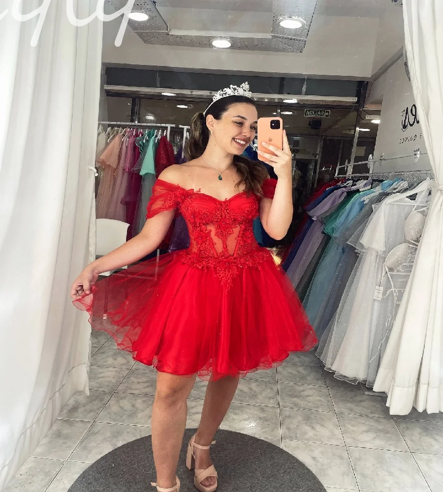 Фото Фэнтези Красные платья Quinceanera 2 в 1, кружевные короткие платья трапециевидной формы, Vestidos De 15 Años Xv Sweet 16, корсет, торжественное платье на день рождения по индивидуальному заказу №2