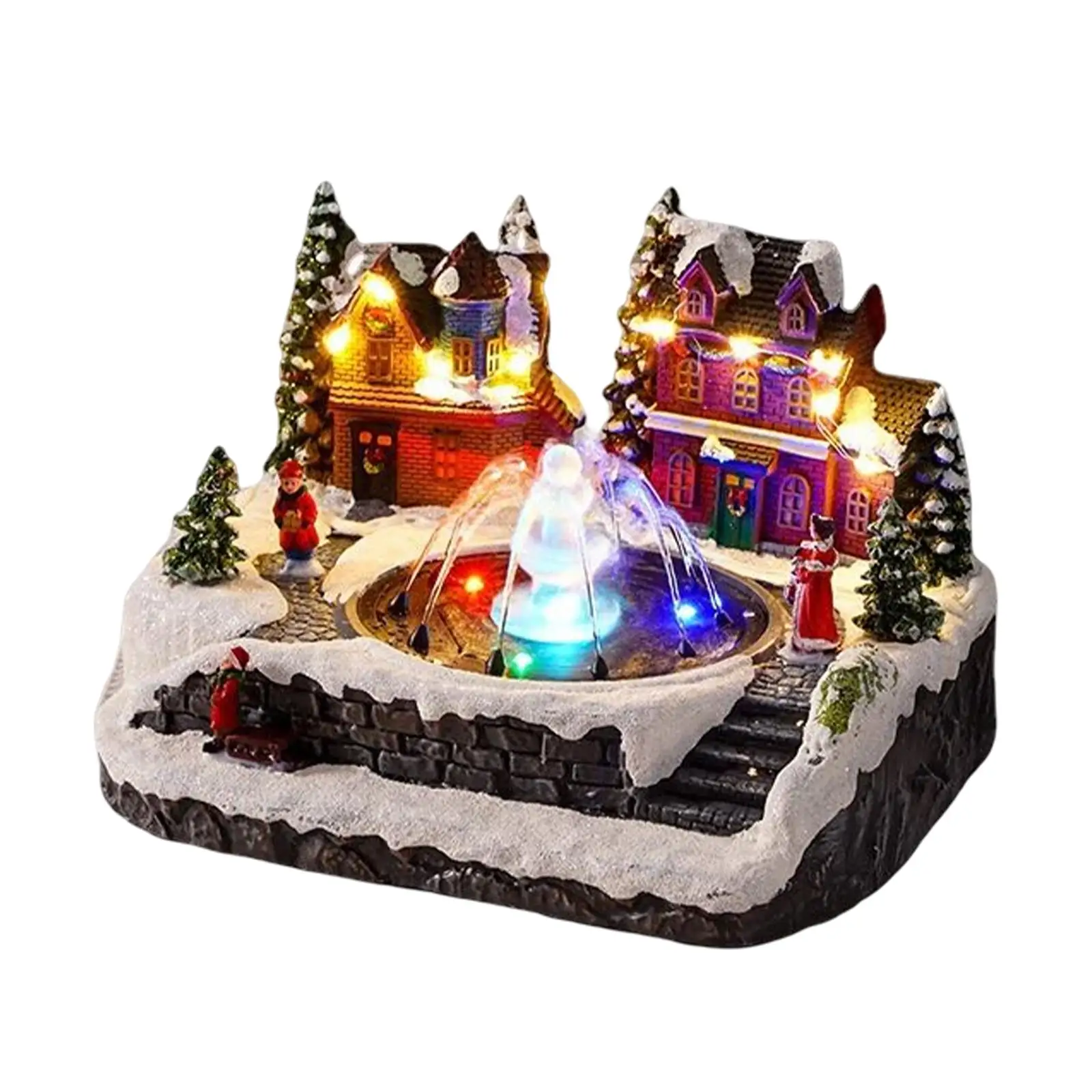 

Christmas Snow Village House Musical Fountain Statue for Home Decor