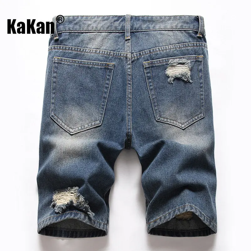 Kakan - European and American Summer New Retro Distressed Denim Shorts for Men, Made of Old Washed Casual Jeans K36-793