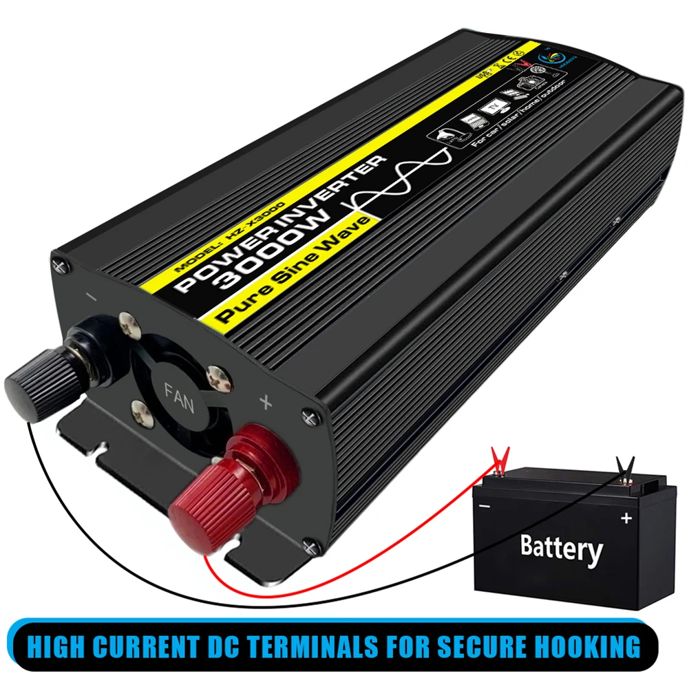 $51.19 3000W Car Power Inverter Modified Sine Wave LED Display DC 12V/24V/48V/60V To AC 220V Solar Car Transformer Convert