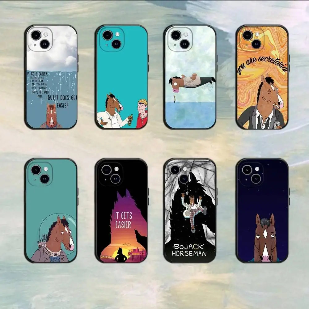 Фото Чехол для iPhone Cartoon B-BoJack H-Horseman для 17, 16, 15, 14, 13, 12, 11, Mini XS XR X 6S 6 Pro Max Plus, черный мягкий чехол №1