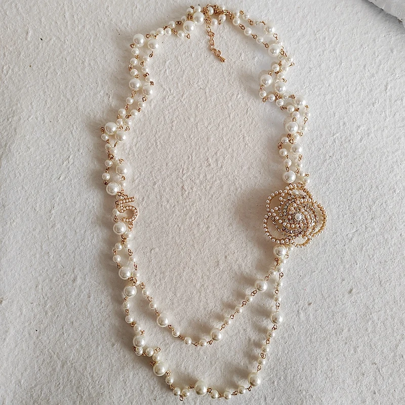 

Clastic Flower Pearl Chain Pendant Necklace Jewelry For Women