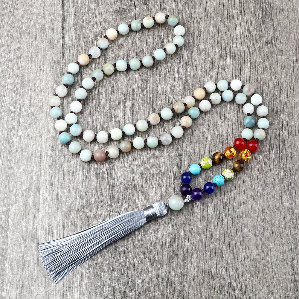 7 Чакра Амазонит Ожерелье из бисера дерево жизни подвеска с кисточкой мужское