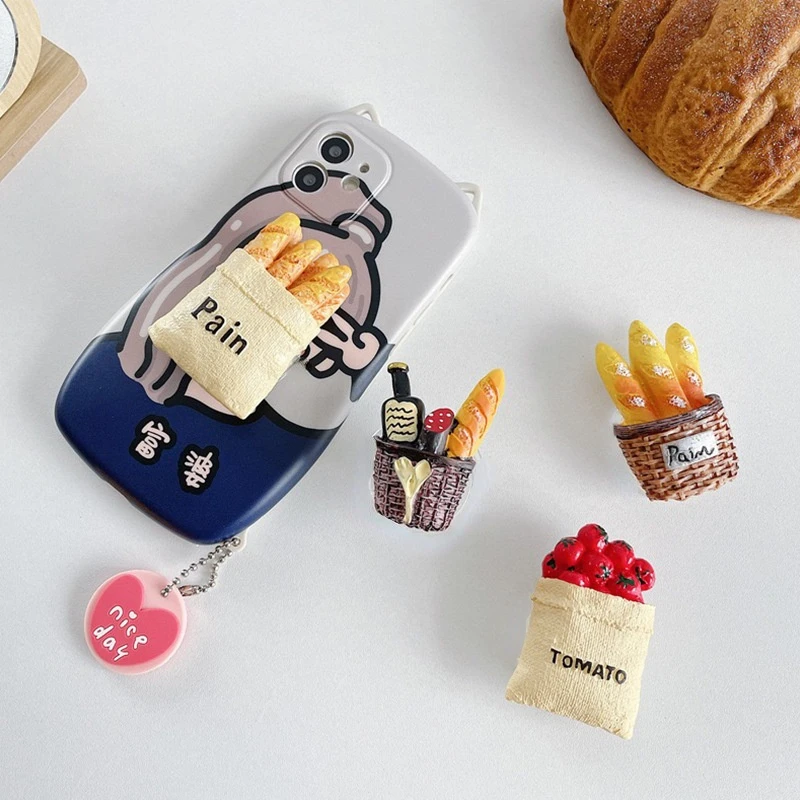 

3D Bread GripTok Resin Phone Holder Ring Socket Support Foldable Phone Grip Moblie Phone Accessories for IPhone Samsung Xiaomi
