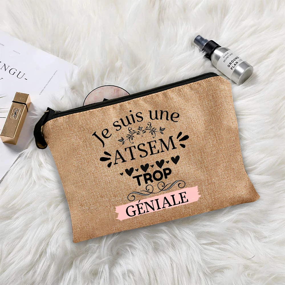 

Лучшие подарки для Atsem, косметичка с принтом Super Atsem, женская сумка для макияжа, Льняная сумка на молнии, дорожный органайзер для туалетных пр...