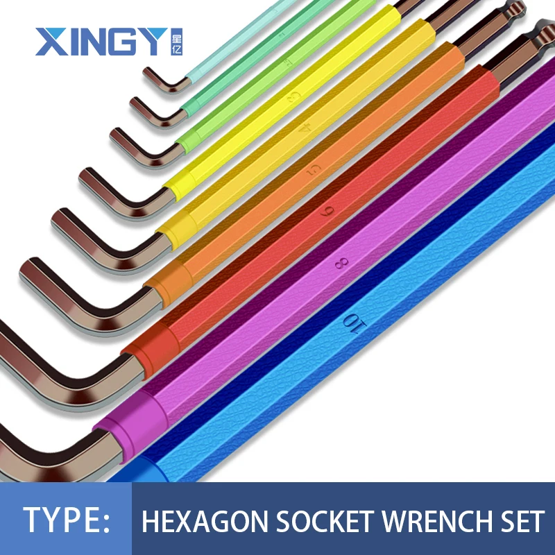 

XINGYI 9 Pcs Allen Wrench Set L Type Colorful Double Hex Wrench Multifunctional Universal Screwdriver Repair Tool Home Hand Tool