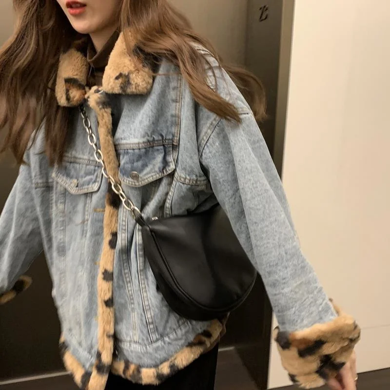 

Thick Warm Denim Parkas Female Winter Plush And Thicken Jacket Vintage Cotton Denim Sided Down Jacket Women Denim Coat Outwear