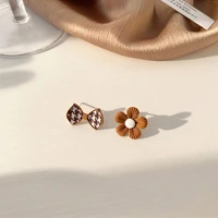 s925 silver needle khaki gentle sweet flower bow earrings 2021 new trendy simple earrings stud earrings