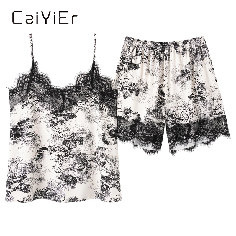 CAIYIER Lovely Bear Print Vintage Pajamas Set Summer Sleeveless Korean Sleepwear Kawaii Women Underwear Leisure Homewear M-4XL