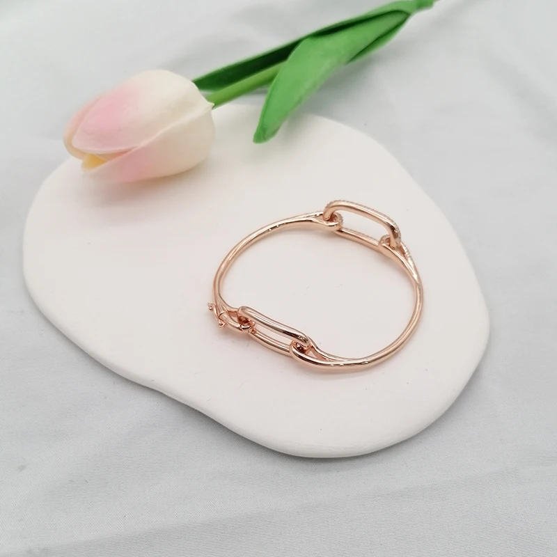 

Luxury Jewelry Rose Gold Ring Buckle Bracelet 925 Sterling Silver New Simple Temperament Fashion Party Gift Free Shipping Women