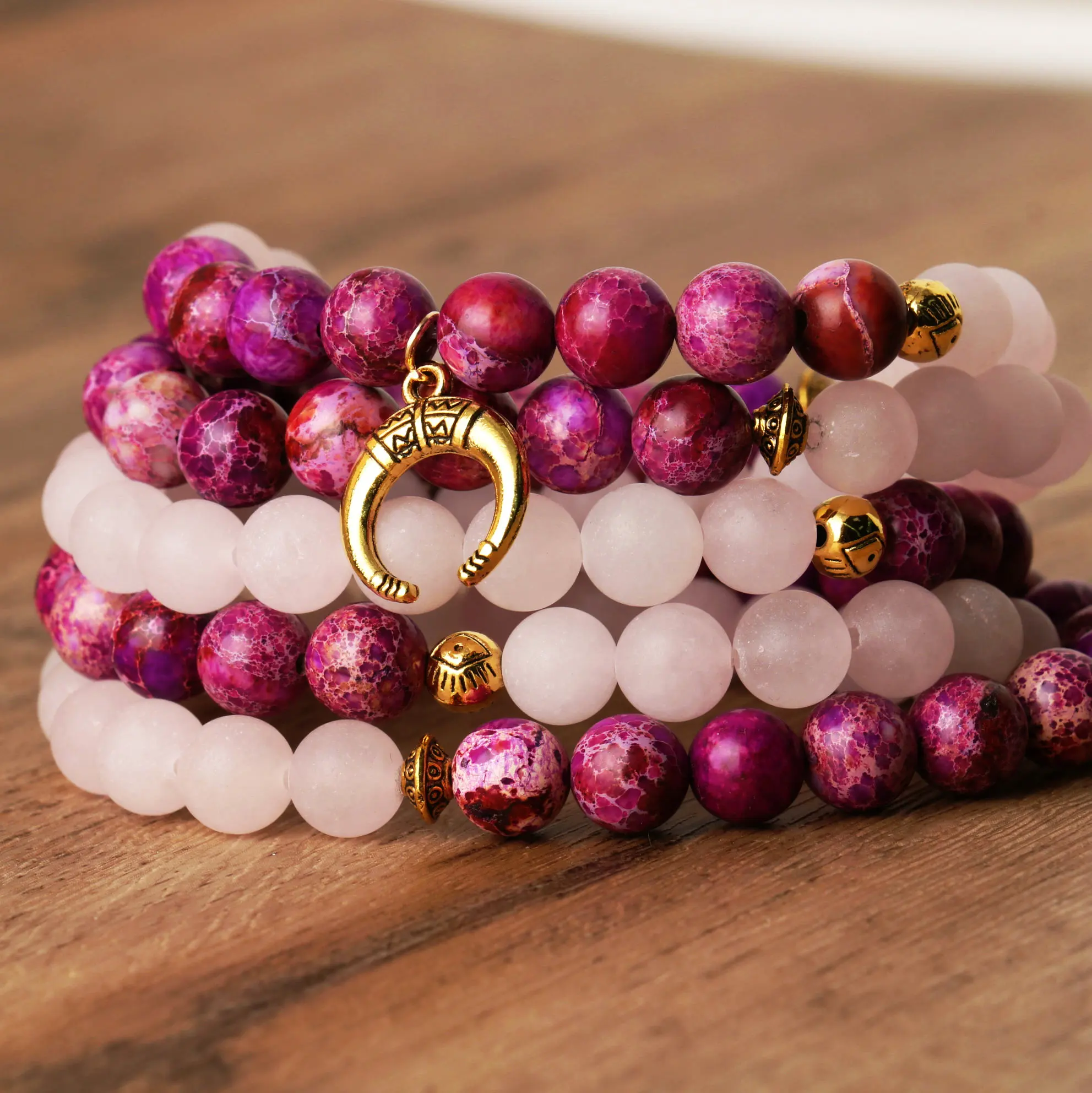 Бусы из натурального камня 5-слойный браслет Императорский фиолетовый камень