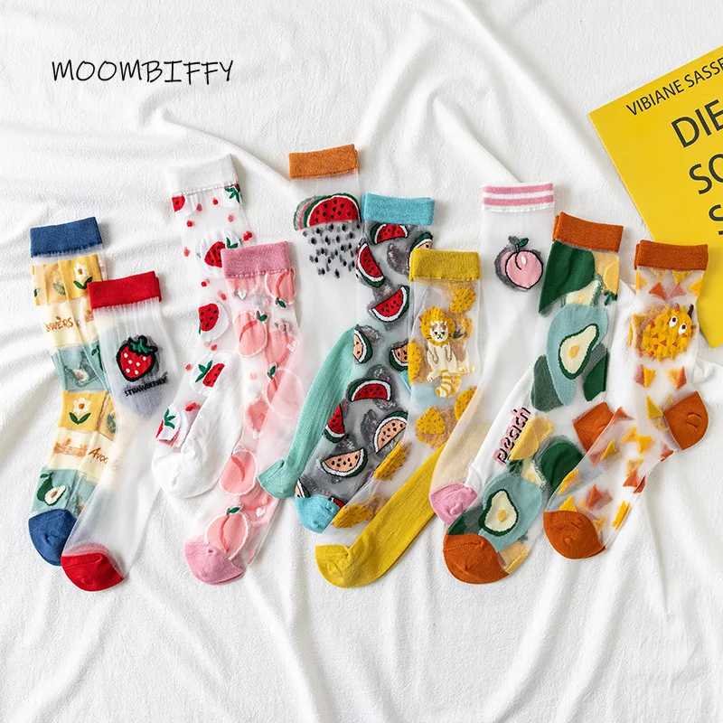 

New Summer Socks Women Japanese Thin Cartoon Fruit Glass Mesh Tube Sock Fashion Ins Trend Stockings Kawaii Cute Aesthetic Socks
